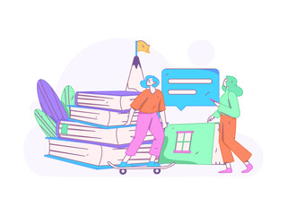 World Book Day Reading Character Flat Vector Concept Operation Hand Drawn Illustration
