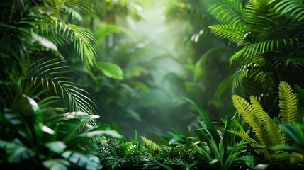 This illustration features a neon frame surrounding a dense rainforest, with neon lights enhancing the natural beauty of the leaves and foliage.