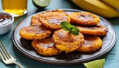 Tostones, traditional Carribean dish, twice fried plantains