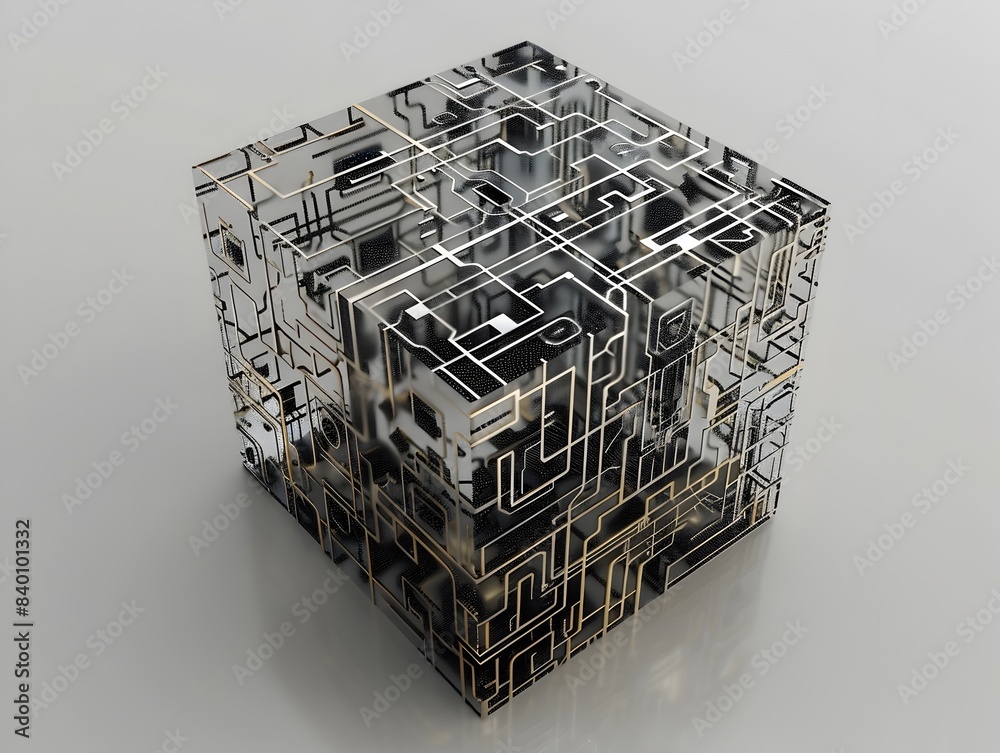 Poster futuristic tech cube a complex 3d rendered architectural pattern with intricate geometric shapes lin
