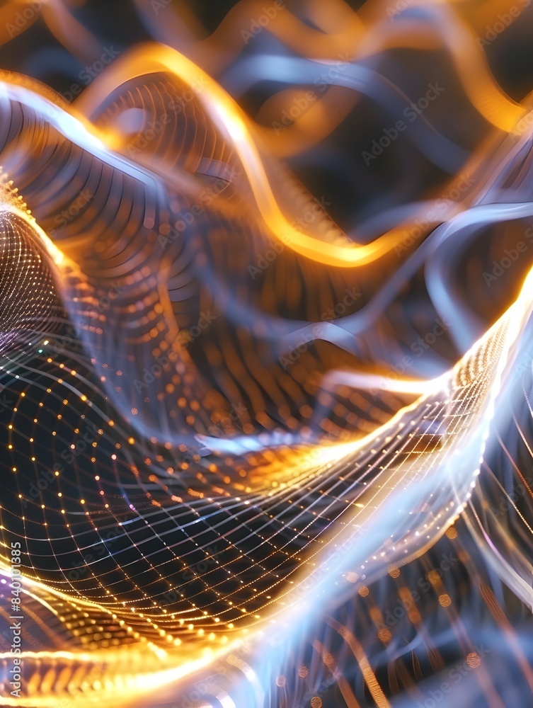 Poster flowing digital energy captivating waves of luminous motion a 3d rendered visualization of dynamic p