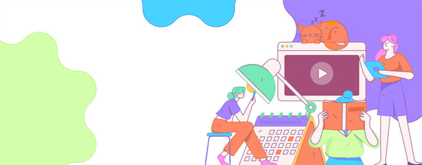 World Book Day Reading Character Flat Vector Concept Operation Hand Drawn Illustration
