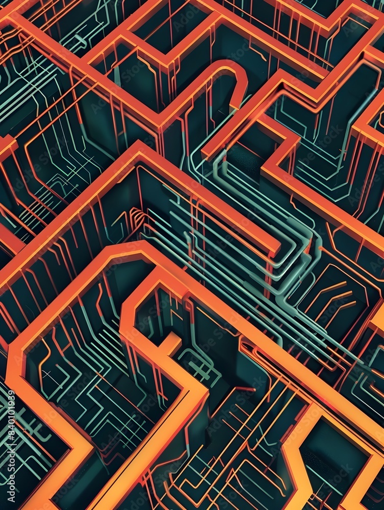 Poster intricate technological labyrinth a futuristic abstract digital art design featuring a complex maze 