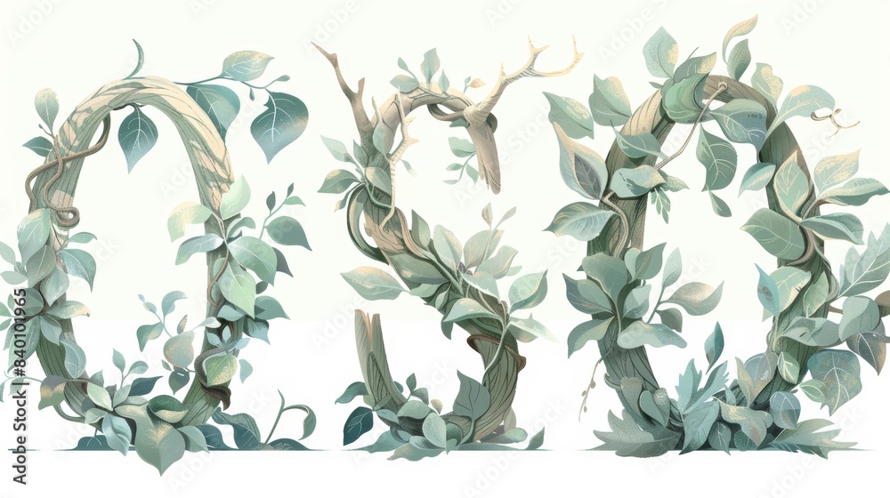 Wall mural the vine of a jungle is long and branchy. this illustration set is made up of long branches, circles