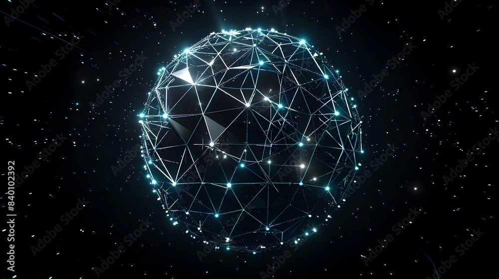 Poster interconnected tech network sphere a futuristic 3d rendered abstract of linked digital nodes circuit
