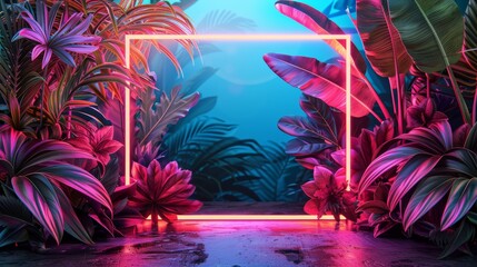 A neon frame with a vibrant botanical design, perfect for adding a touch of nature and color to your creative projects.