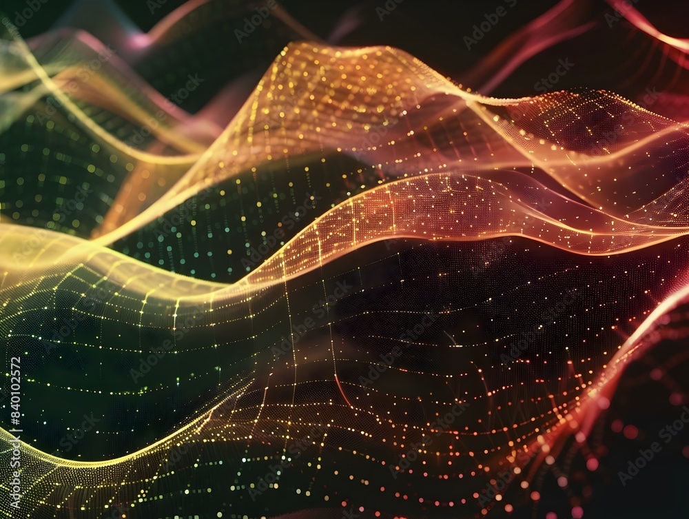 Poster vibrant digital mesh a captivating of futuristic technological patterns depicting dynamic glowing wa