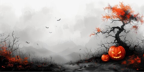 Mystical Halloween background with copy space, featuring eerie and spooky details