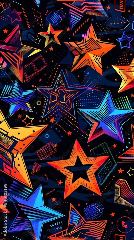 Aufkleber visually striking showcasing a dynamic and captivating display of tech infused cosmic star patterns 