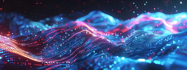 Obraz premium Mesmerizing Waves of Digital Energy A Captivating of Futuristic Technology This striking showcases a dynamic and ethereal visualization of digital energy