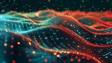 Flowing Data Visualization   Abstract Digital Field of Luminous Particles Representing the Dynamic Flow of Information Technology and Energy in a Futuristic Conceptual