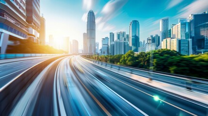 Fototapeta premium Time-lapse photography of modern futuristic cityscape and highway, lights, road, city