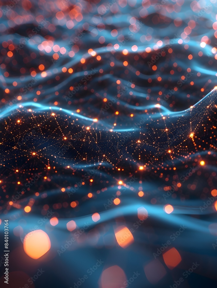 Fototapete glowing digital threads of interconnected data and information in futuristic 3d render abstract back