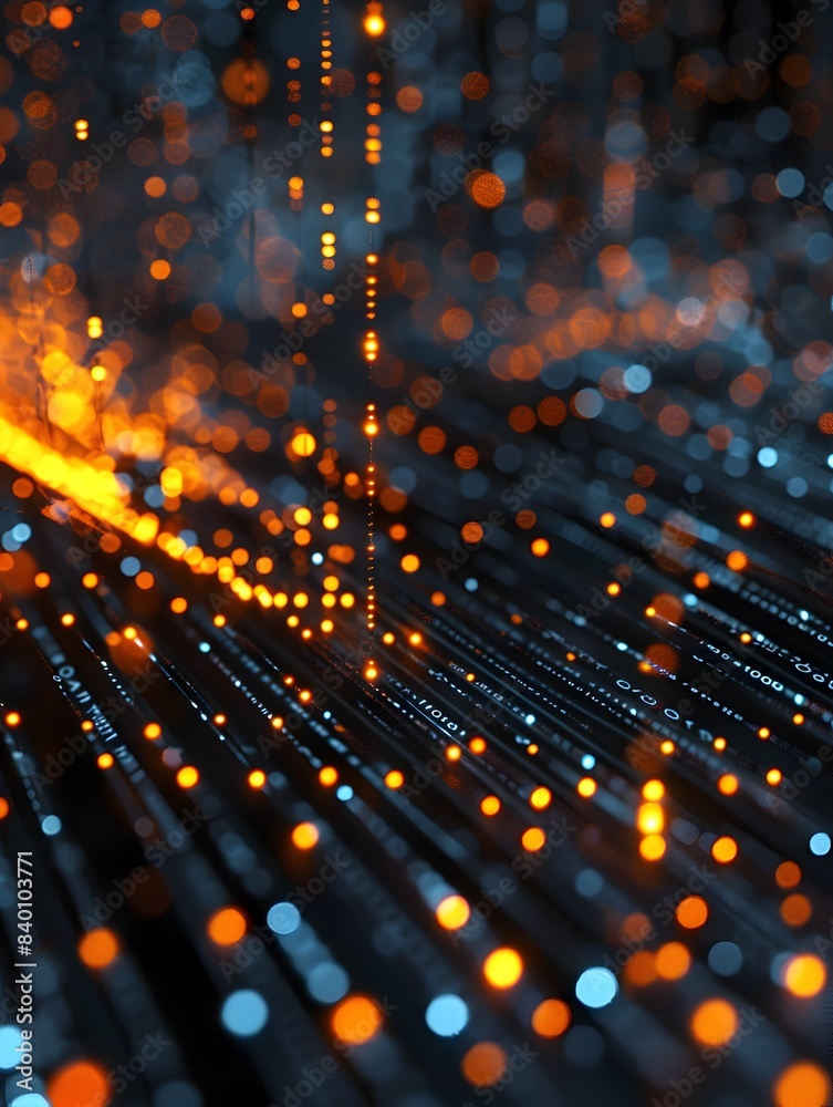 Poster glowing digital threads of data and energy flowing in a futuristic backdrop with luminous patterns a