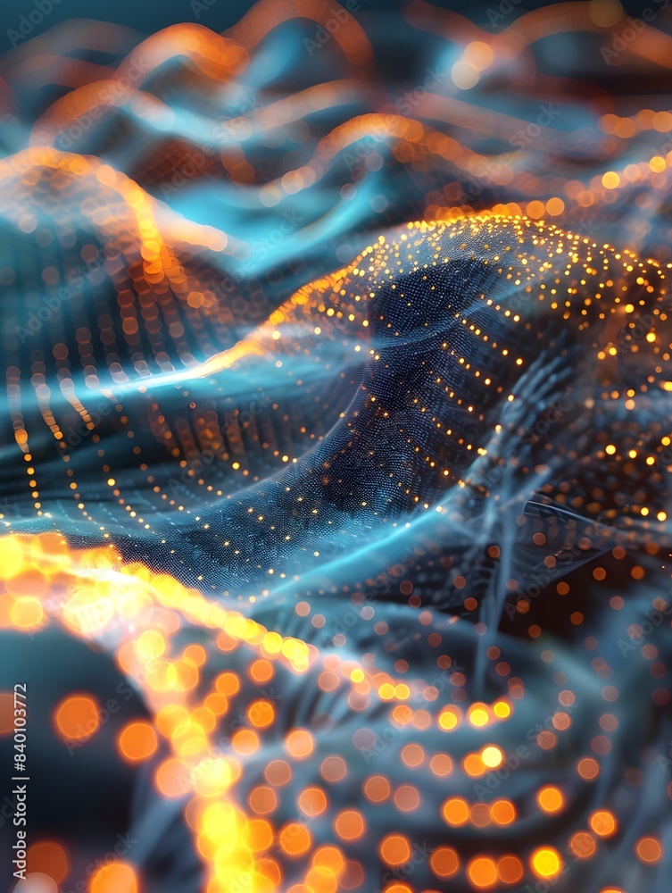 Poster glowing digital threads luminous interconnectivity of cybernetic data waves a 3d rendered abstract s