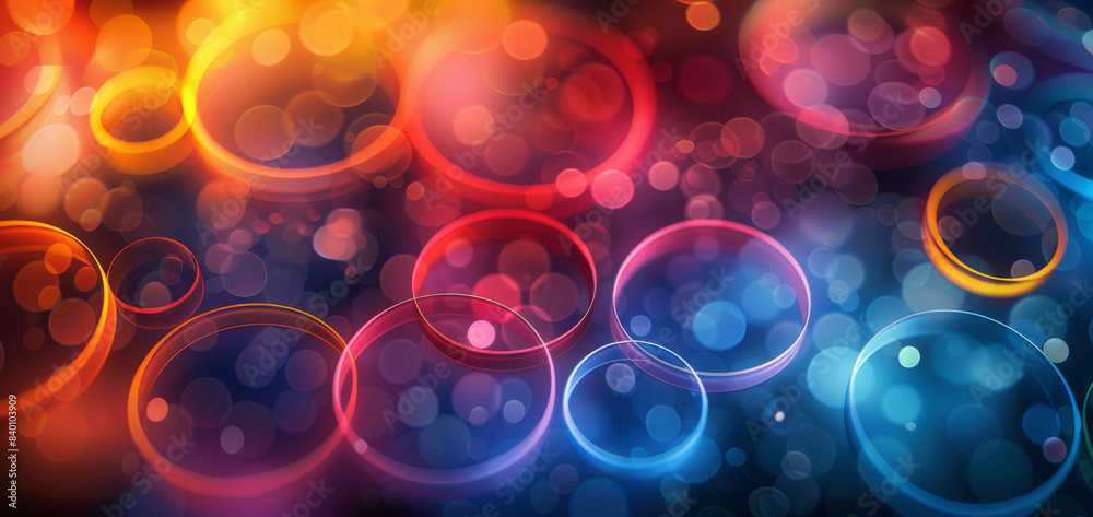 Leinwandbilder A vibrant and colorful abstract design featuring overlapping circles in twelve vivid colors. The design has a flat color style with rhythmic patterns around the edges. Generative AI.