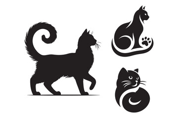 Three Vector silhouette of a Cat with a minimalist design
