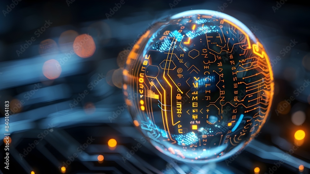 Poster mesmerizing digital depicting a futuristic tech inspired bubble filled with intricate circuit board 