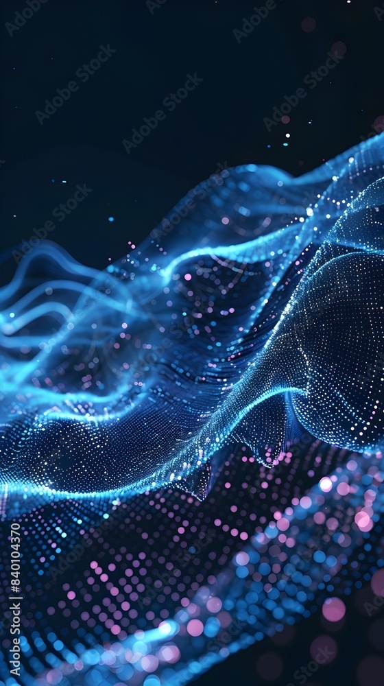 Poster captivating depicting abstract digital energy waves flowing and pulsing with dynamic ethereal moveme