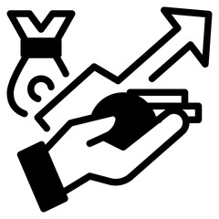 Increase solid icon symbol sign from modern Revenue collection in solid style for mobile concept and web apps design. Business and finance related vector line icon.