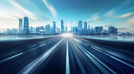 Fototapeta premium Time-lapse photography of modern futuristic cityscape and highway, lights, road, city