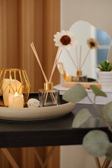 Decorative tray on the table 