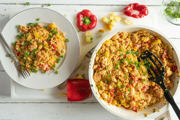 One Pot couscous chicken pan with white beans and vegetables