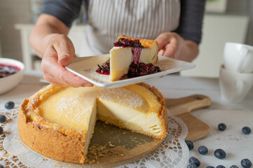 Cheesecake with Blueberry compote fresh and homemade baked