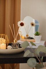 Decorative tray on the table 