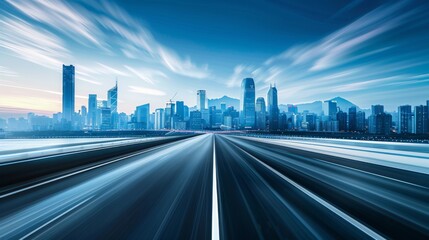 Fototapeta premium Time-lapse photography of modern futuristic cityscape and highway, lights, road, city