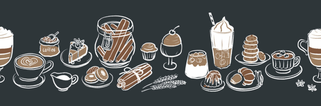 Hand drawn cafe seamless pattern vintage style