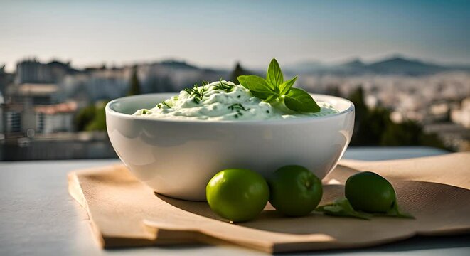 Plate with traditional Greek tzatziki.