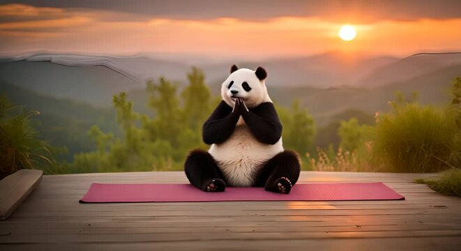Panda bear doing yoga.