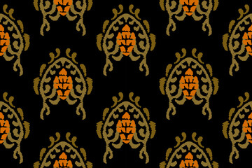 Seamless pattern in tribal style. Folk embroidery and mexican style on black background, geometric aztec art print for rugs, wallpapers, clothing, shawls, fabrics, textiles.