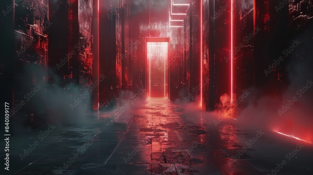 Aufkleber Dark with a few hints of red and mysterious but pleasing abstract visuals for hard techno music. Generative AI.