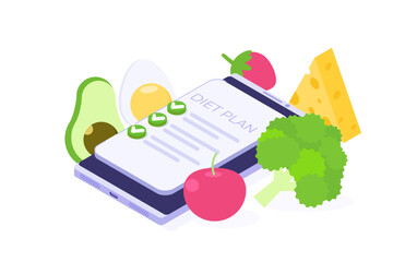 Diet plan schedule checklist concept. Isometric Vector illustration
