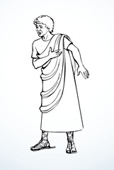 Vector drawing. Amazed man in ancient dress