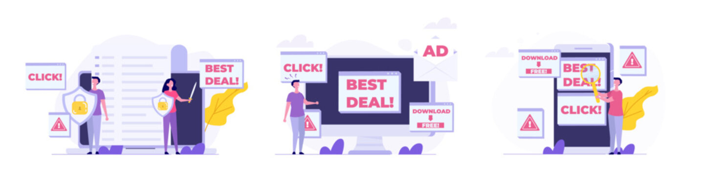 Computer adware attack, spam, internet advertising concept. Vector illustration