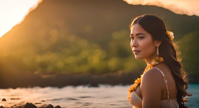 Hawaiian dancer woman in Hawaii.