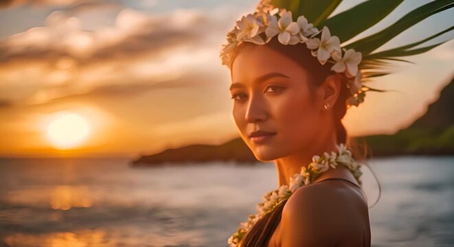 Hawaiian dancer woman in Hawaii.