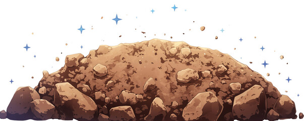 Fototapeta premium A vibrant cartoon illustration of a busy ant colony on a mound of dirt, showcasing numerous colorful ants in various activities.
