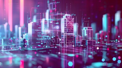 Fototapeta premium Dazzling Digital Metropolis Futuristic Cityscape with Holographic Elements