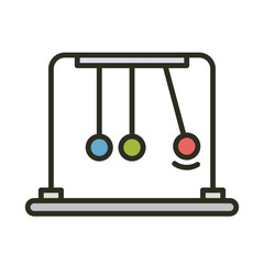Newton cradle pendulum outline filled color icon. Physics pendulum ball vector icon. Momentum physics education illustration image