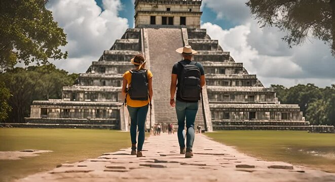 Traveler couple in Chichen Itza.
