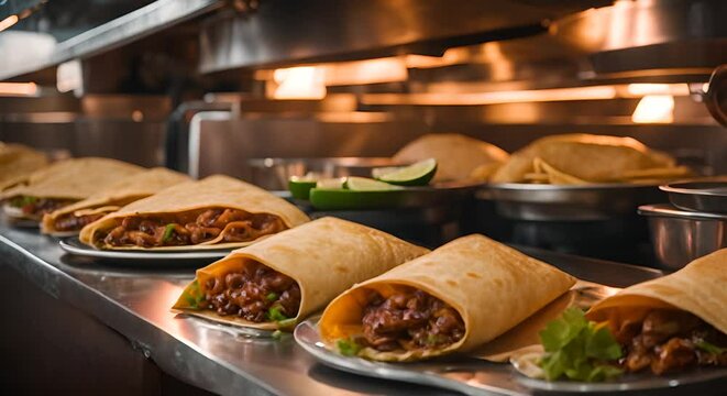 Burritos in a Mexican restaurant.