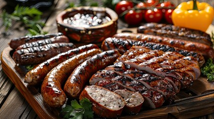 Delicious sausage and grilled meat platter