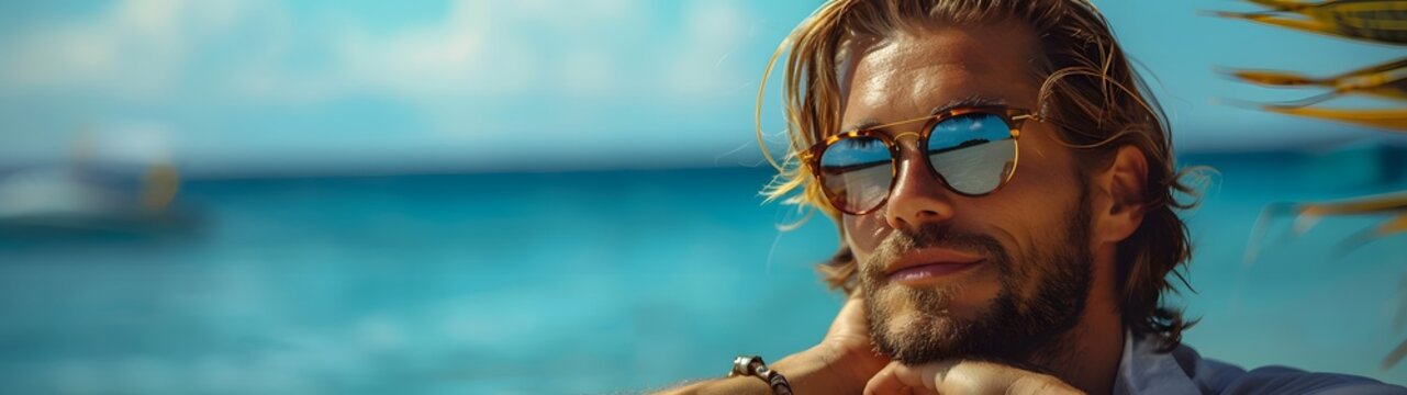 portrait of young handome man on the beach