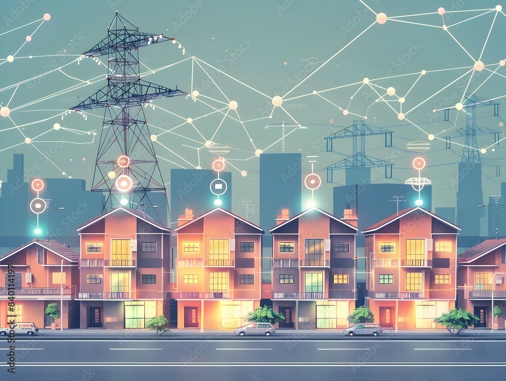 Poster smart grid city with efficient power distribution and automation