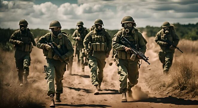 Soldiers with gas masks.