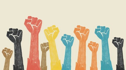 civil rights flat design top view powerful cartoon drawing colored pastel